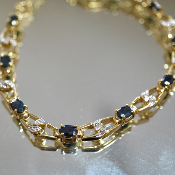 VERMEIL 10 Carat Black Sapphires & Diamonds Designer Bracelet - Picture 7 of 13